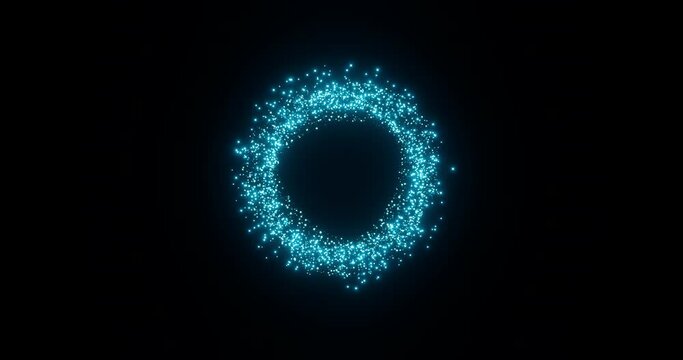 Shining squares creating a circle. Twisted particles of squares. Abstract background 3d render.