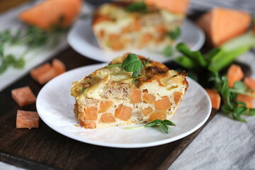 Autumn casserole of bread and sweet potatoes