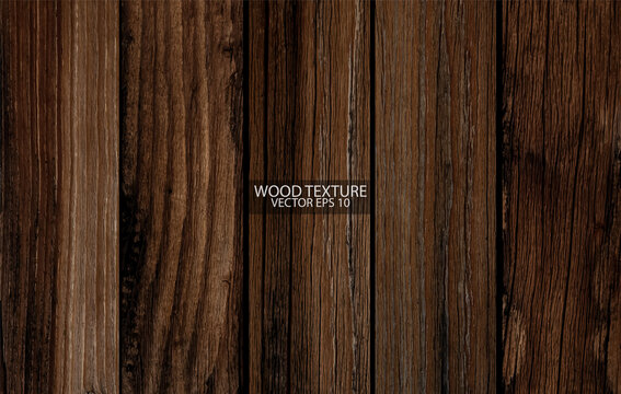 Dark brown wood texture, EPS 10 vector.  Old wide wooden planks. Grunge wooden background. 