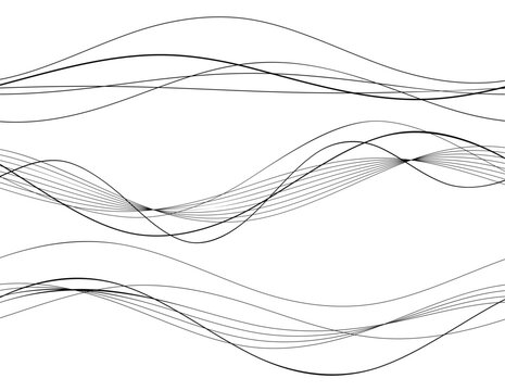 Design elements. Wave of many gray lines. Abstract wavy stripes on white background isolated. Creative line art. Vector illustration EPS 10. Colourful shiny waves with lines created using Blend Tool