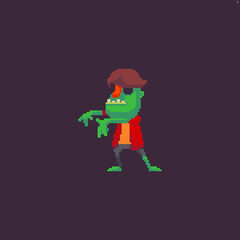 Pixel art funky zombie character with arms outstretched