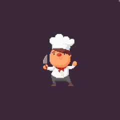 Funky pixel art chef character holding knife - 428461870