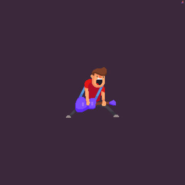 Pixel art expressive male character, rock star with bright guitar, playing and singing