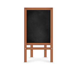 Fototapeta na wymiar Realistic menu blackboard with wooden frame. Notice board on wood framework. Space for advertising restaurant and cafe menu. Vector illustration.