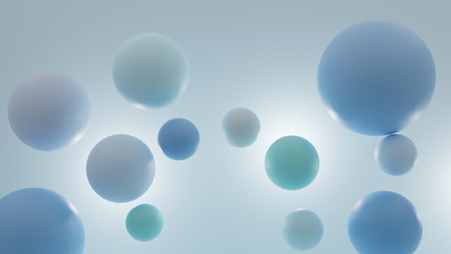 3D background ShinyBlue and green balls in the air with light and shadow,3d rendering.