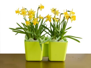 pretty yellow planrs daffodil in blossom at spring