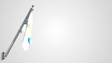 Los Rios_Chile 3D rendered waving flag illustration on a realistic metal flagpole. Isolated on white background with space on the right side.