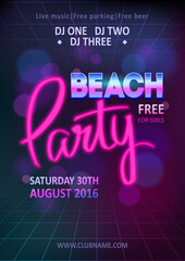 Night club show poster template design for print or web, media, poster material. DJ beach party - stock vector