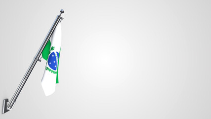Paraiba 3D rendered waving flag illustration on a realistic metal flagpole. Isolated on white background with space on the right side.