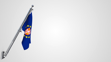 Fototapeta premium Lieutenant-Governor Of Newfoundland And Labrador 3D rendered waving flag illustration on a realistic metal flagpole. Isolated on white background with space on the right side.