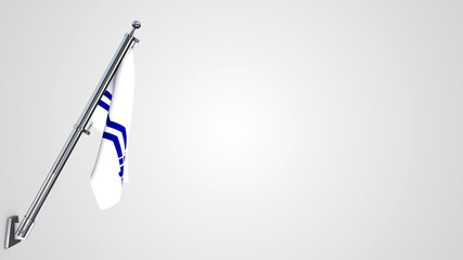 Franco-Colombiens 3D rendered waving flag illustration on a realistic metal flagpole. Isolated on white background with space on the right side.