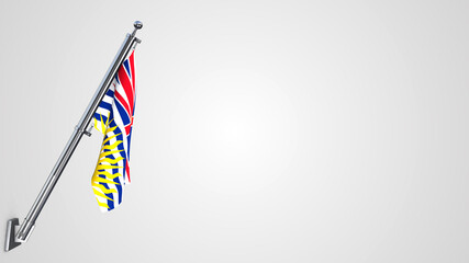 British Columbia 3D rendered waving flag illustration on a realistic metal flagpole. Isolated on white background with space on the right side.