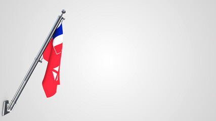 Wallis And Futuna 3D rendered waving flag illustration on a realistic metal flagpole. Isolated on white background with space on the right side.