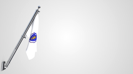 Massachusetts 3D rendered waving flag illustration on a realistic metal flagpole. Isolated on white background with space on the right side.