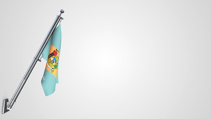 Delaware 3D rendered waving flag illustration on a realistic metal flagpole. Isolated on white background with space on the right side.