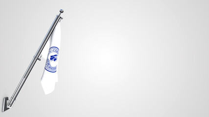 Yonkers 3D rendered waving flag illustration on a realistic metal flagpole. Isolated on white background with space on the right side.