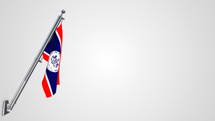 Erie Pennsylvania 3D rendered waving flag illustration on a realistic metal flagpole. Isolated on white background with space on the right side.