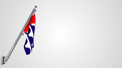 Des Moines 3D rendered waving flag illustration on a realistic metal flagpole. Isolated on white background with space on the right side.