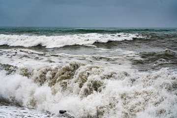 wind over stormy sea in winter