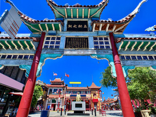 Chinese architecture temples, buildings and pagodas inside Chinatown in Los Angeles, California