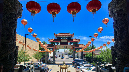 Chinese architecture temples, buildings and pagodas inside Chinatown in Los Angeles, California