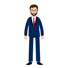 Businessman. Vector image of a person for animation. Editable strokes. All the details are on separate layers with names.  A man with a beard. A man with glasses