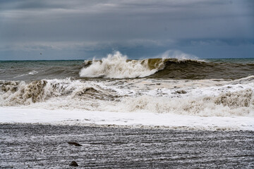 beautiful sea waves with blue and gray foam