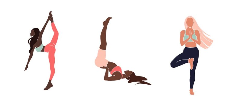Set Young girl yoga posing. Flat style illustration. african american girl 
