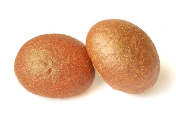 Two round rye buns isolated on white background