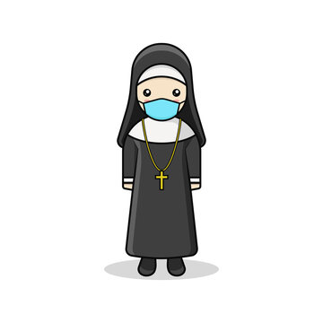 recommend clip art: Kawaii illustration nun wearing medical face mask vector graphics