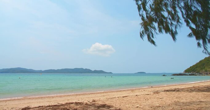 beautiful nature Sunny tropical sor beach turquoise sea background in summer day with wave crashing on sandy shore, Sattahip, Thailand, enjoy vacation holiday weekend