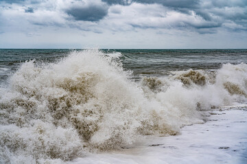 storm clouds over sea water dramatic sky and giant waves