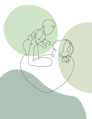 Happy Mother day card. Continuous one line drawing. Woman hold her baby. Pregnant Woman. minimalism illustration pallete	