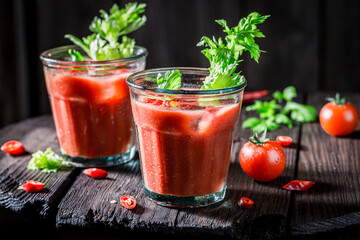 Bloody mary cocktail with chili peppers. Drink for summer party.