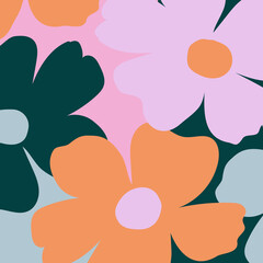 Seamless pattern with flowers. Abstract floral background in pastel colors. Hand drawn spring texture. Minimal illustration in pastel colors. Colorful print.