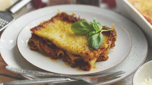 Delicious lasagne bolognese with pepper, tomato and cheese