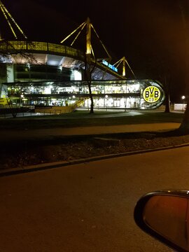 DORTMUND, NRW, GERMANY - DEZEMBER 30, 2019:
The Westfalenstadion at night is a football stadium in Dortmund, the home of Borussia Dortmund. Officially called Signal Iduna Park