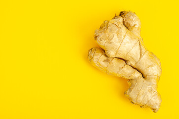 Whole unpeeled ginger root, top view. Photo