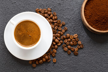Coffee grains and beautifully baked coffee. Turkish coffee.