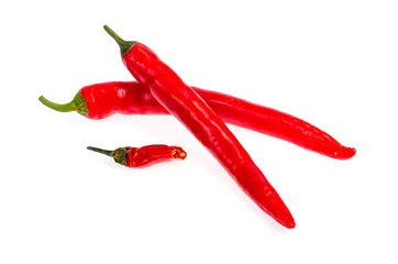 Fotobehang Two red hot chilli peppers isolated on white background. © ArtCookStudio