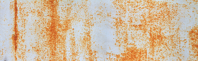 Empty rusty corrosion and oxidized background, horizontal banner. Grunge rusted metal texture. Worn...