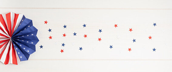 Obraz premium 4th of July holiday banner design. USA theme paper fans. Independence, Memorial Day pinwheels