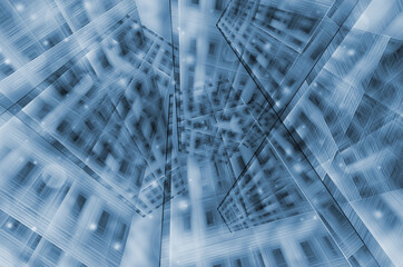 Abstract futuristic background. Chaotic lines, shades of blue. Technological background for design.