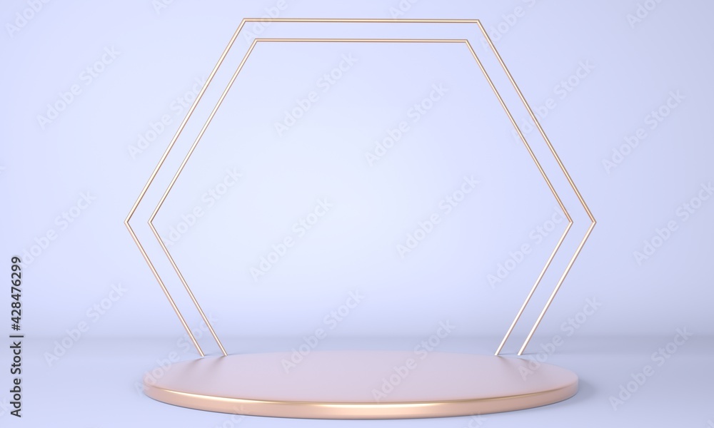 Poster 3d rendering studio with geometric shapes, podium on the floor. platforms for product presentation, 