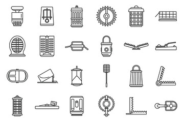 Hunter animal trap icons set, outline style
