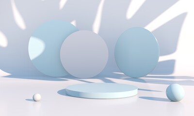 Minimal scene with geometrical forms, podiums in cream background with shadows. Scene to show cosmetic product, Showcase, shopfront, display case. 3d