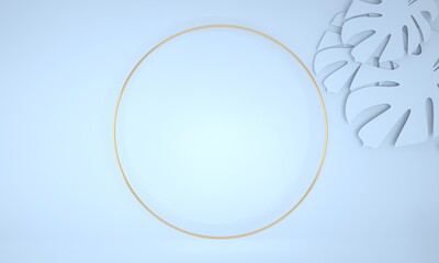 Decorative round frame with monstera leaves, 3d render