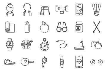 Workout seniors activity icons set, outline style