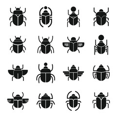 Scarab beetle icons set, simple style
