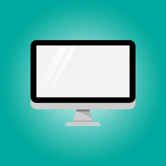 Computer screen desktop icon. Vector illustration isolated on green background.